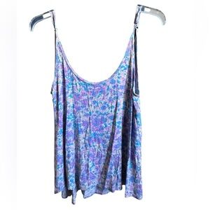 Michael Lauren Small Purple Floral Spaghetti Strap Flowy Tank